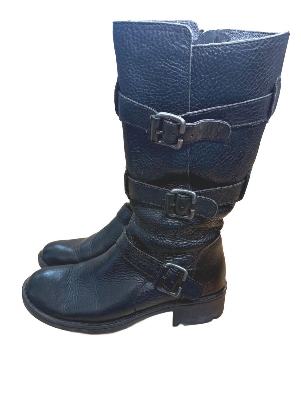 Born Mayen Mid Calf Black Moto Boots Size 7.5